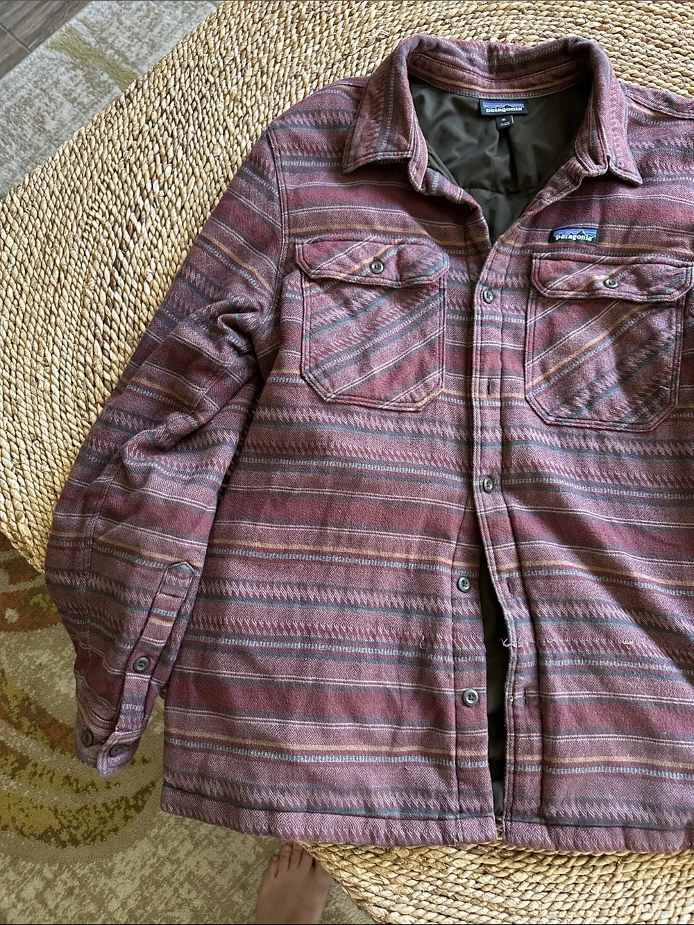 Patagonia Men's XL Maroon Striped Button-Up Shirt Jacket